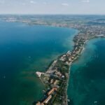 Breathtaking aerial view of Sirmione, a peninsula on Lake Garda in Italy, showcasing its scenic beauty.