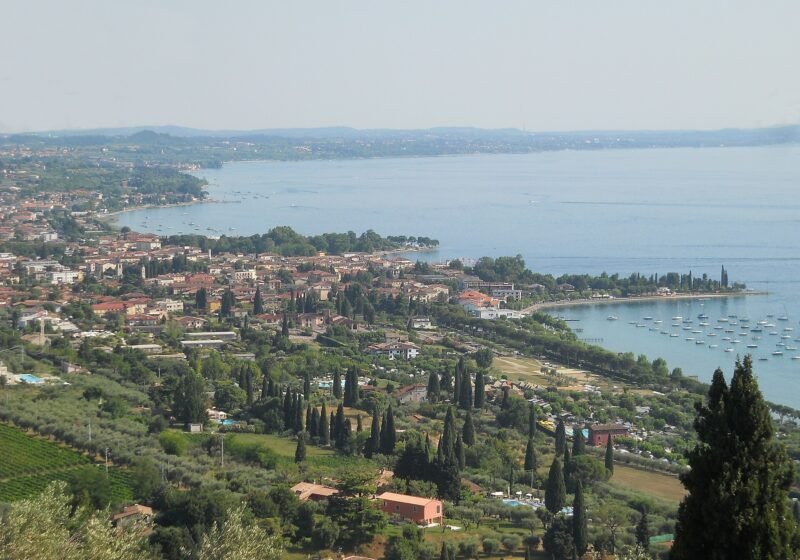 Bardolino and its lakeshore seen from the hills above the town